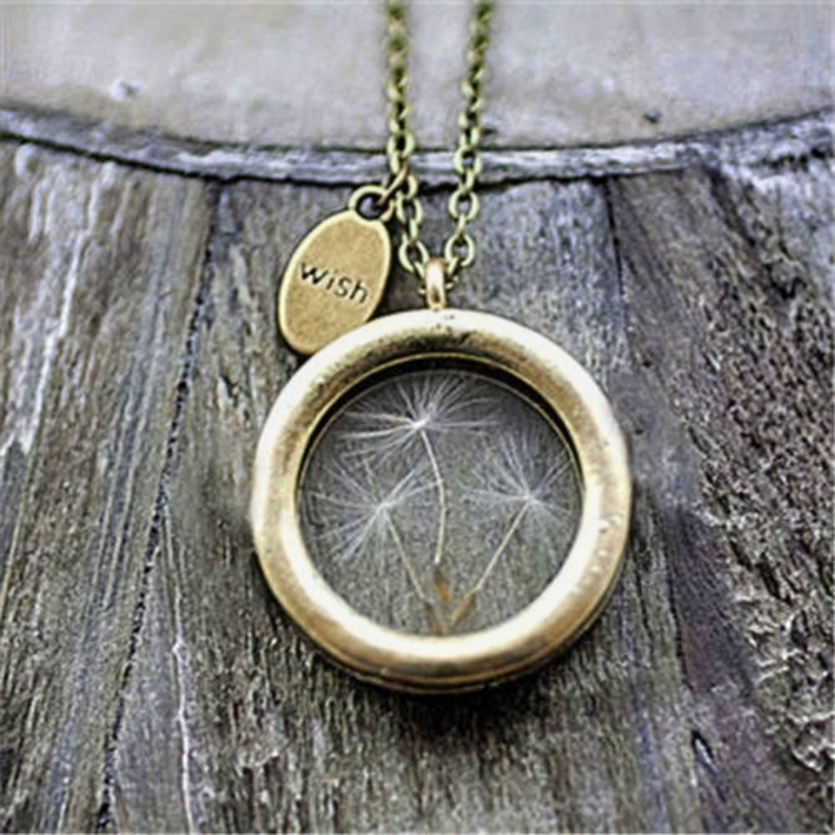 Handmade Real Dandelion Floating Seeds Make A Wish Necklace - Bronze