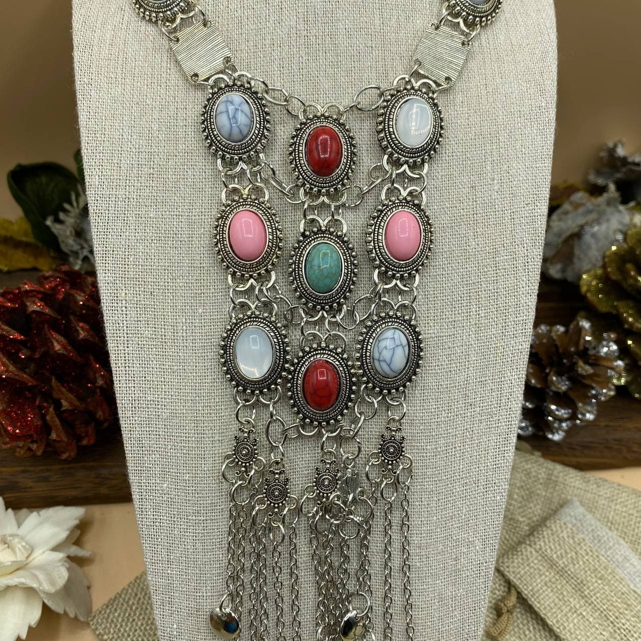 Vintage Boho European Long Stone Necklace