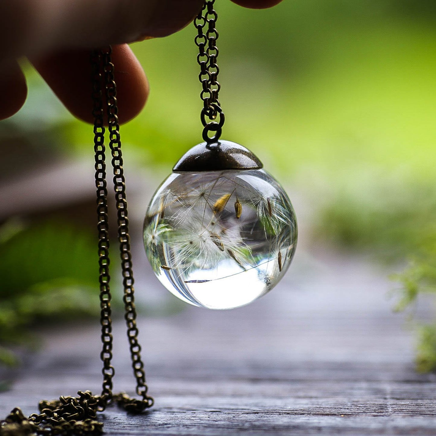 Handmade Dandelion Seed Encased in Glass Orb with attached "Wish" Charm