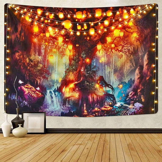 Mystical Waterfalls Under Ancient Enchanted Tree Tapestry