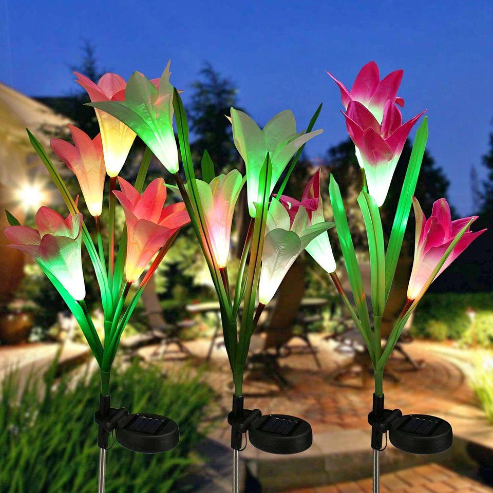 Gorgeous Solar Lily Garden Stake Lights - 3 Pack