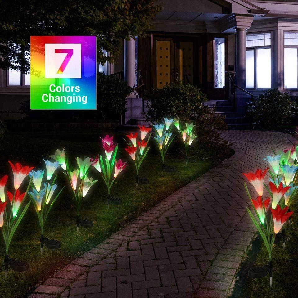Gorgeous Solar Lily Garden Stake Lights - 3 Pack