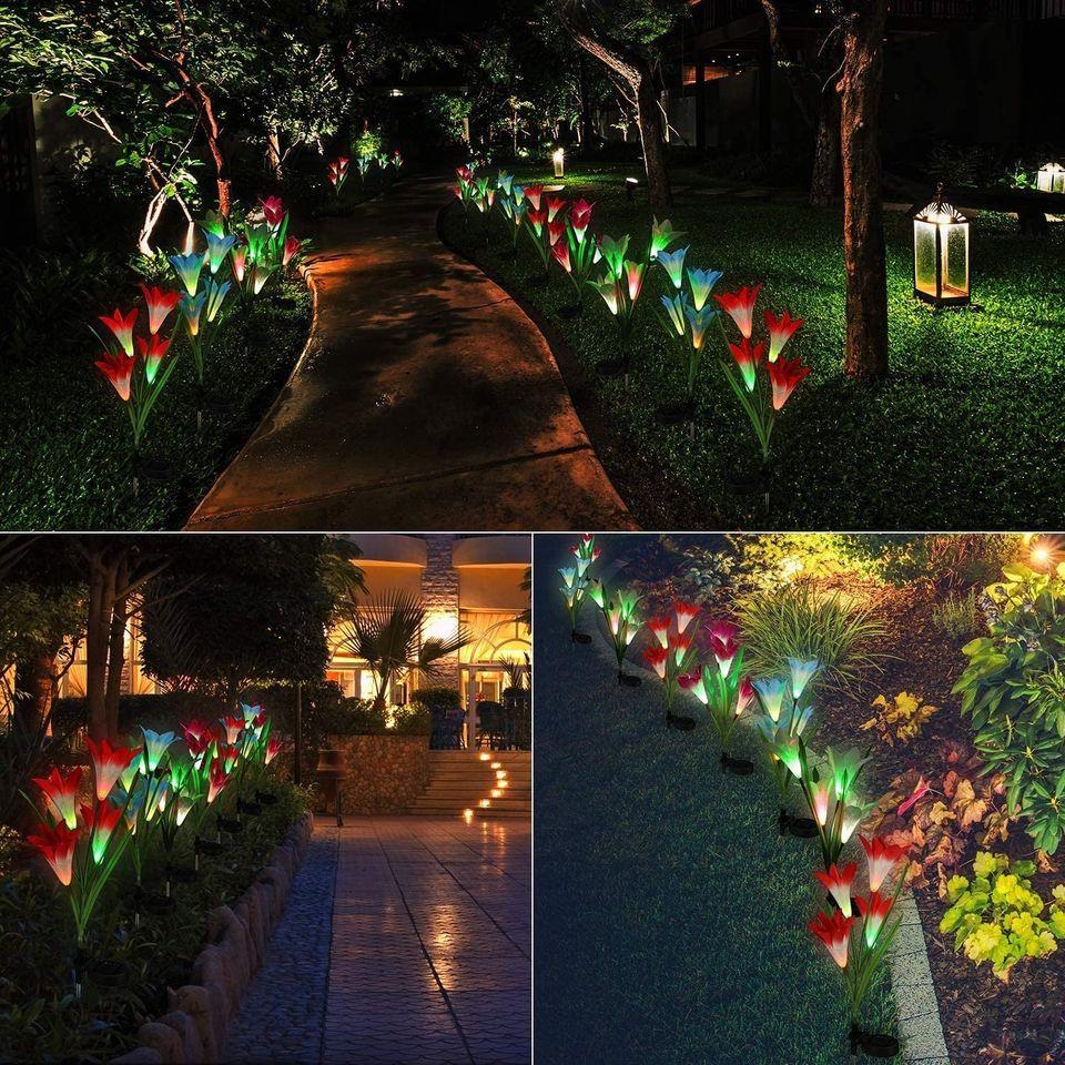 Gorgeous Solar Lily Garden Stake Lights - 3 Pack