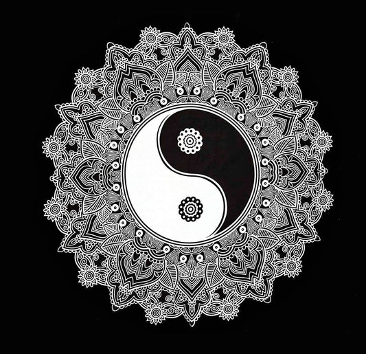 Balance of Yin Yang Printed in Monochrome Wall Hanging Tapestry