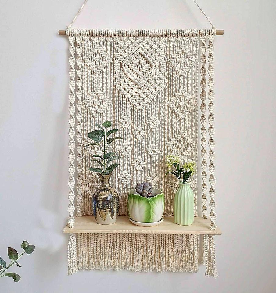 Handmade Macrame Hanging Shelf Boho Rope Plant Hanger