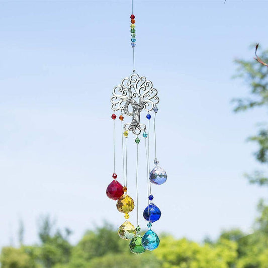 Crystal Glass Chakra Colors Ball Prism Tree of Life Suncatcher