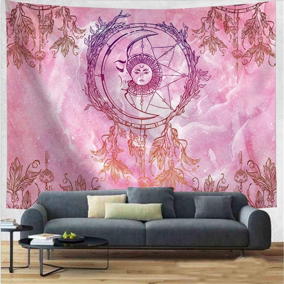 Gorgeous Pink Moon Sun Dreamcatcher Tapestry Bohemian Mandala