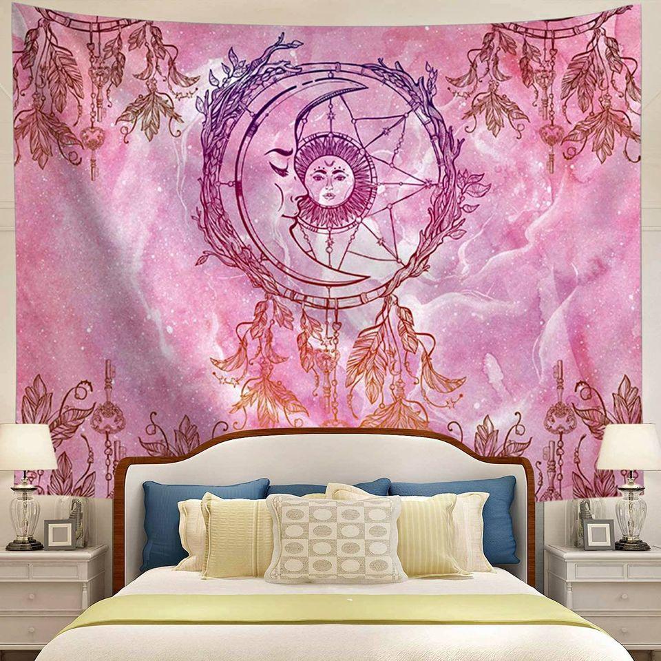 Gorgeous Pink Moon Sun Dreamcatcher Tapestry Bohemian Mandala