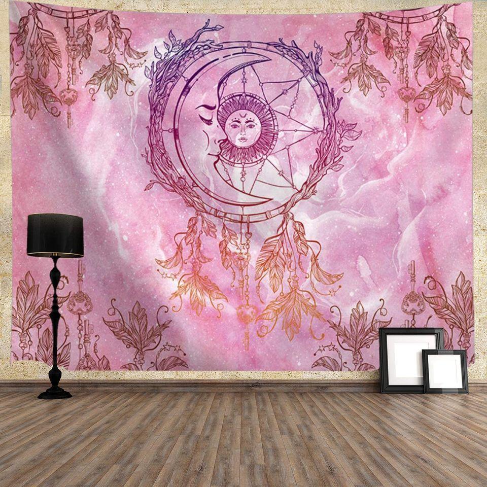 Gorgeous Pink Moon Sun Dreamcatcher Tapestry Bohemian Mandala