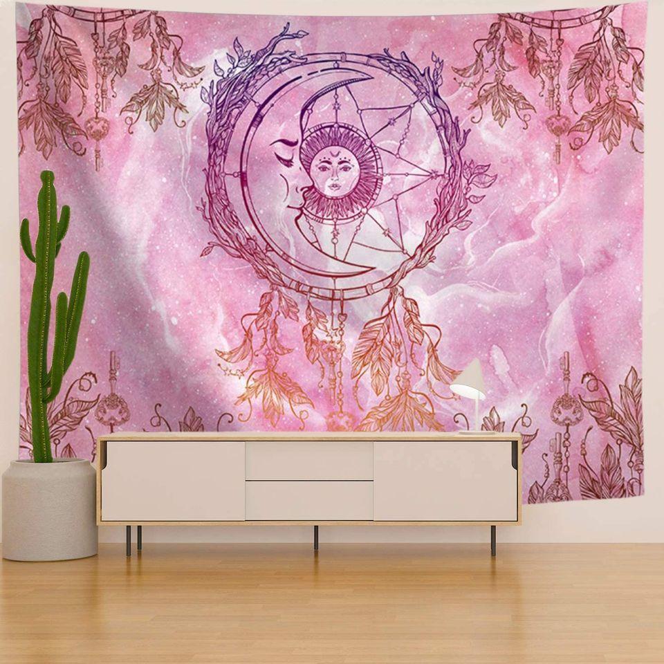 Gorgeous Pink Moon Sun Dreamcatcher Tapestry Bohemian Mandala