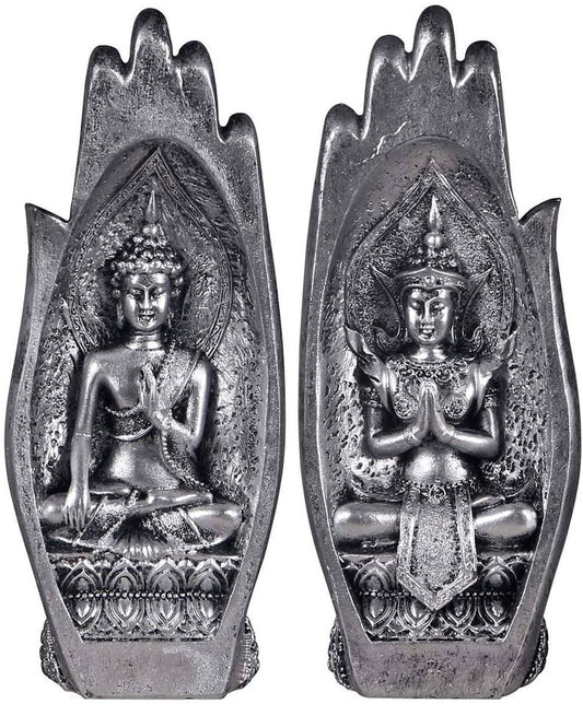 Blissful Buddha Statues Sitting in Hand Resin Thailand Buddhist Figurines Silver
