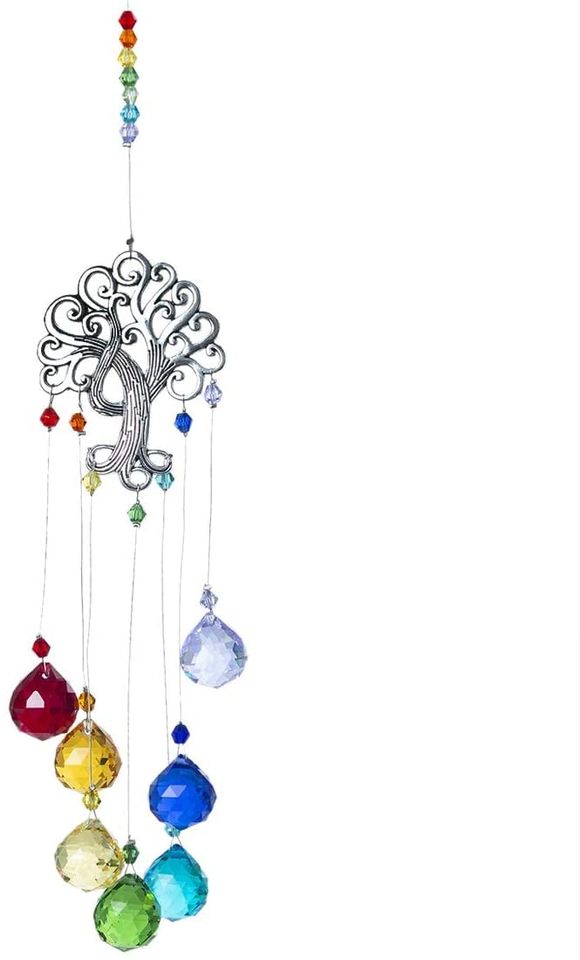 Crystal Glass Chakra Colors Ball Prism Tree of Life Suncatcher