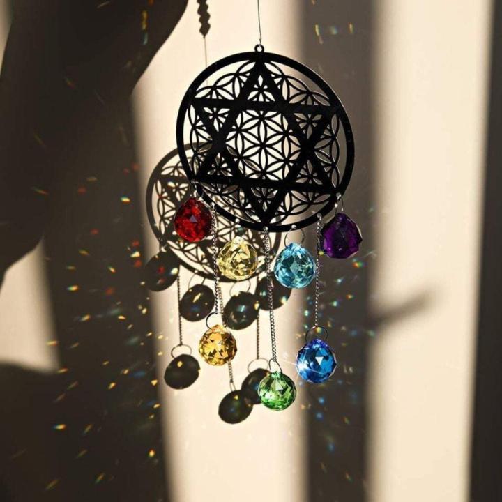 Blissful & Colorful Crystal Rainbow Chakra Flower of Life Suncatcher Pendant Glass Ball