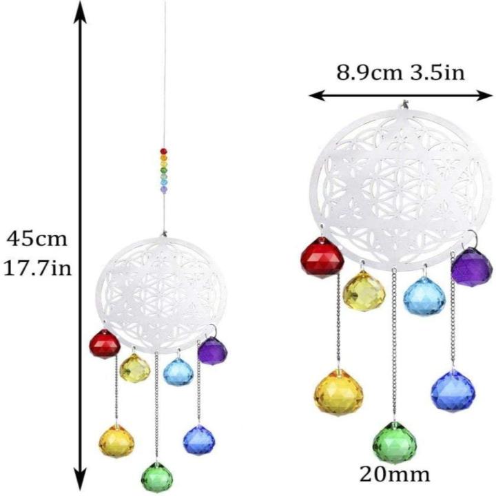 Blissful & Colorful Crystal Rainbow Chakra Flower of Life Suncatcher Pendant Glass Ball