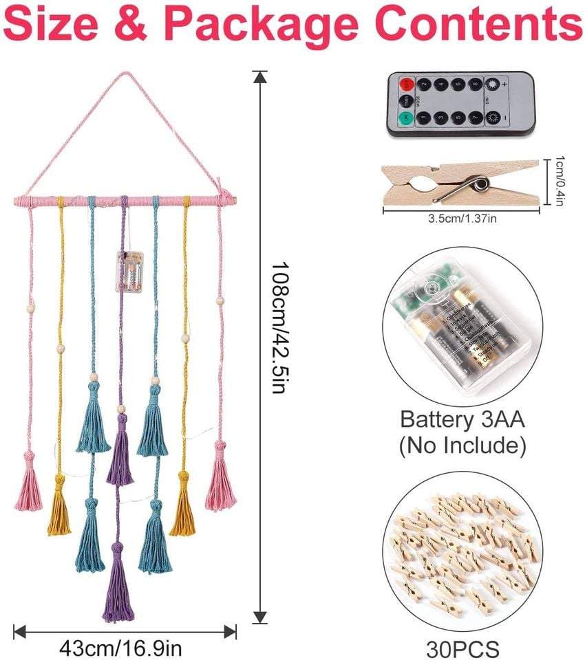 Elegant Macramé Wall Décor Hanging with Remote String Light