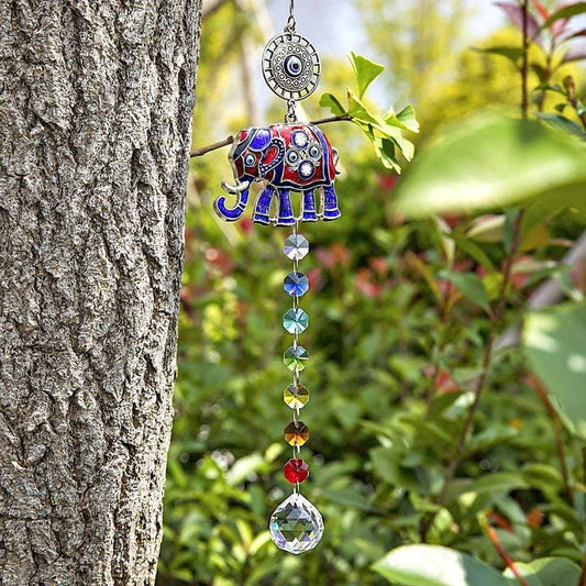 Stunning Turkish Evil Eye Elephant Decor Hanging Crystal Suncatcher