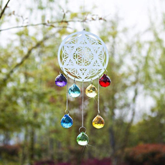 Blissful & Colorful Crystal Rainbow Chakra Flower of Life Suncatcher Pendant Glass Ball