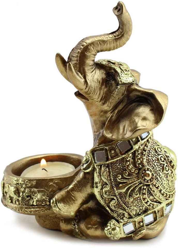 Lucky Figurine Elephant Buddha Wraps Tea Light Candle Holder