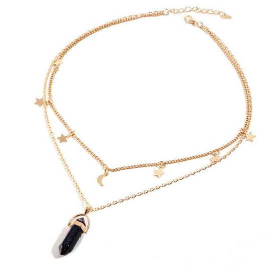 Healing Crystal Pendulum Stone with Stars and Moon Choker - Onyx
