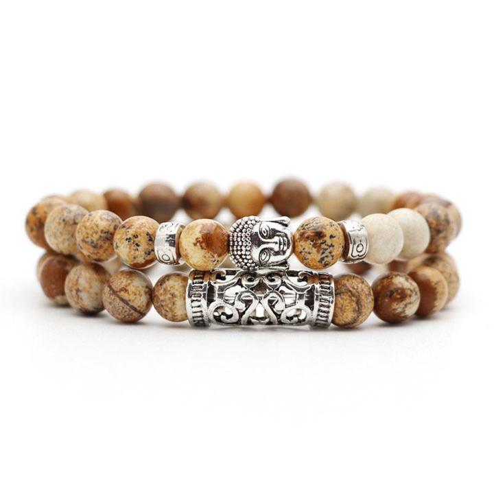 Natural Lava Stone Silver Buddha Light Neon Greens Bracelet