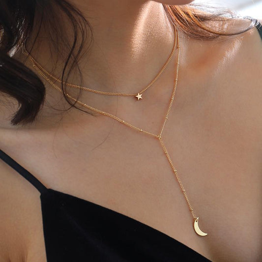 Layered European Chic Choker Moon and Star