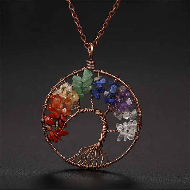 7 Chakra Healing Crystal Necklace Set, Boho Handmade Rope Cage and