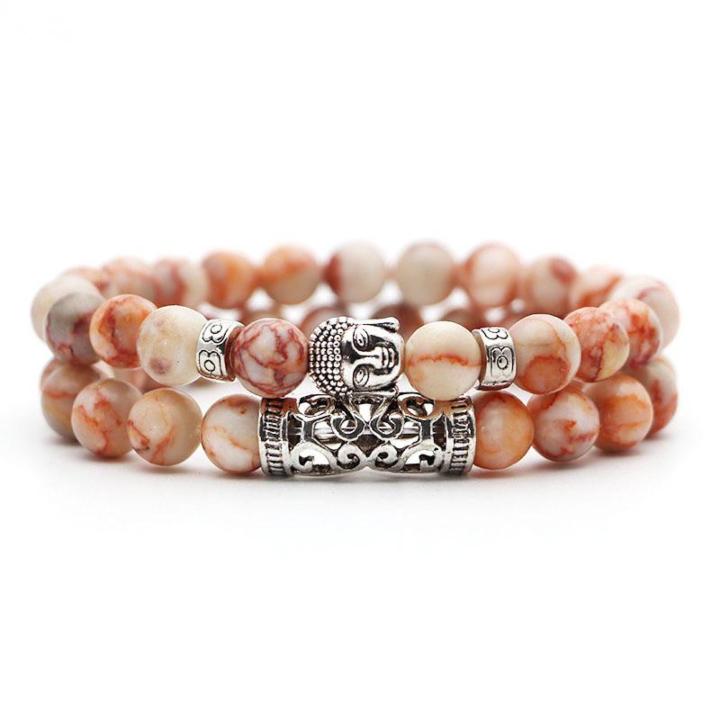 Natural Lava Stone Silver Buddha Light Neon Greens Bracelet