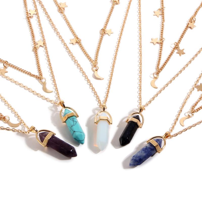 Healing Crystal Pendulum Stone with Stars and Moon Choker - Onyx