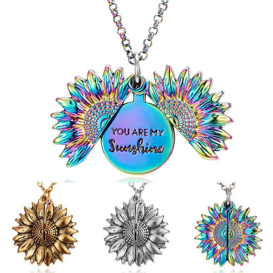 Vintage Sunflower "My Sunshine" Locket - Rainbow