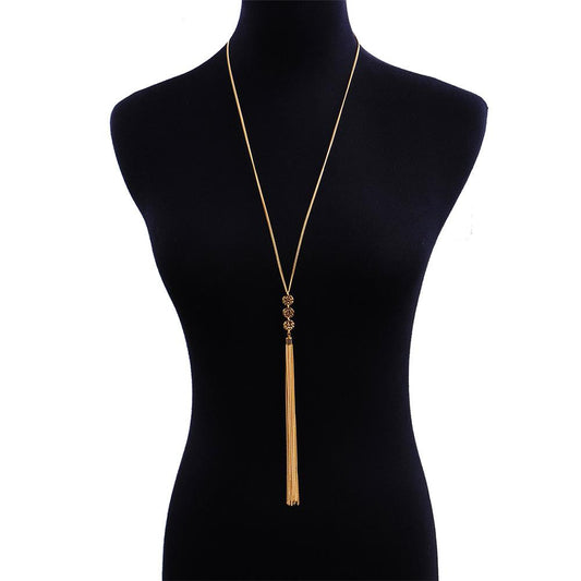 Hot Vintage Long Tassel Medallion Necklace - Three Stamped Circles