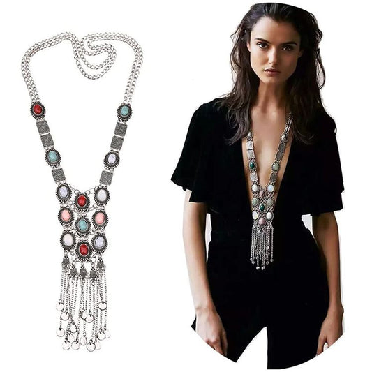 Vintage Boho European Long Stone Necklace