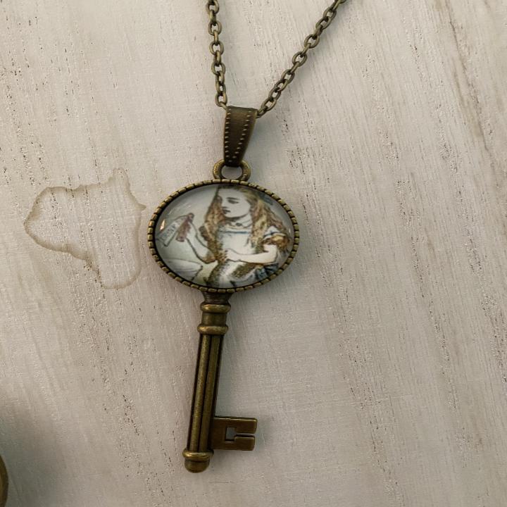 Alice In Wonderland Art Inspired Vintage Style Key Necklace