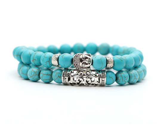 Natural Lava Stone Silver Buddha Turquoise Marble Bracelet