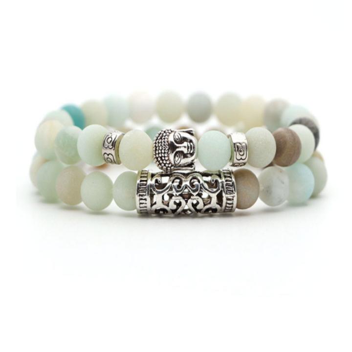 Natural Lava Stone Silver Buddha Light Neon Greens Bracelet