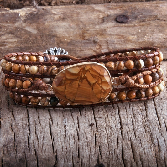 Handmade BoHo Beaded 3 Wrap Bracelet - Brown