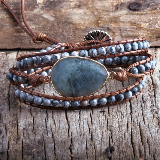 Handmade BoHo Beaded 3 Wrap Bracelet - Grey