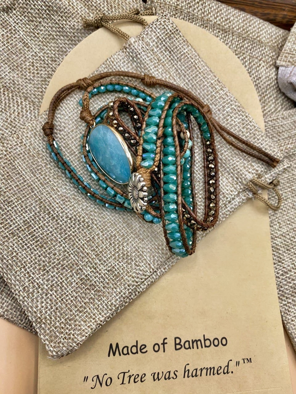 Handmade Bohemian 5 Wrap Mixed Natural Stones, Beads, and Charms Bracelet - Turquoise
