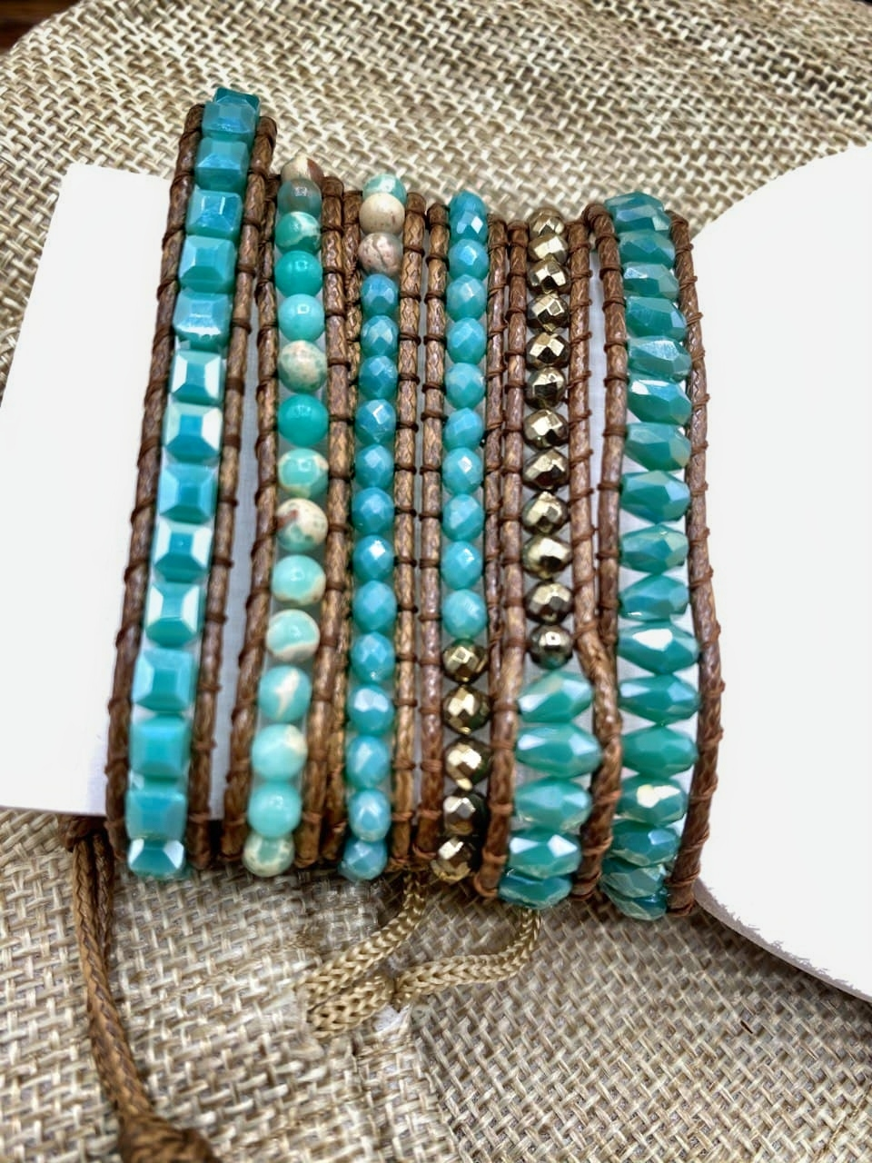 Handmade Bohemian 5 Wrap Mixed Natural Stones, Beads, and Charms Bracelet - Turquoise