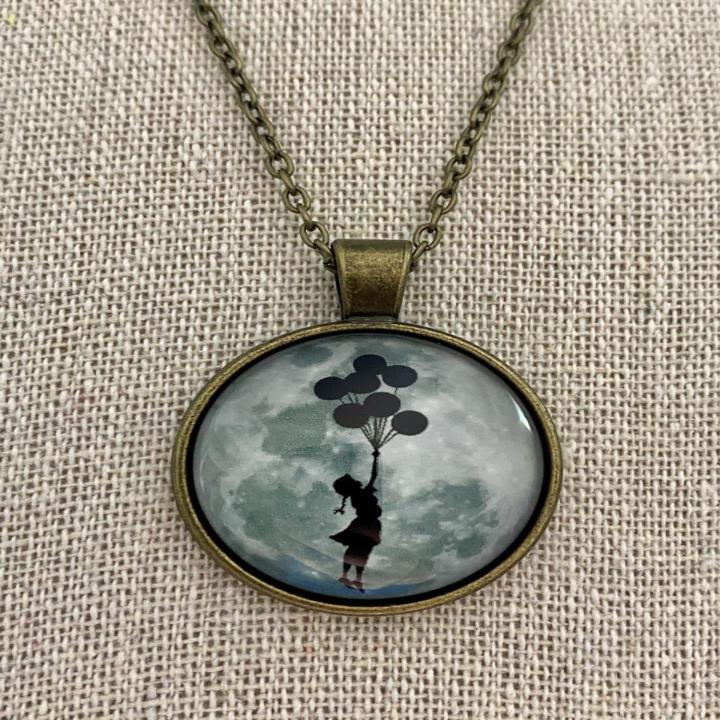 Balloon Girl On The Moon Glass Art Pendant