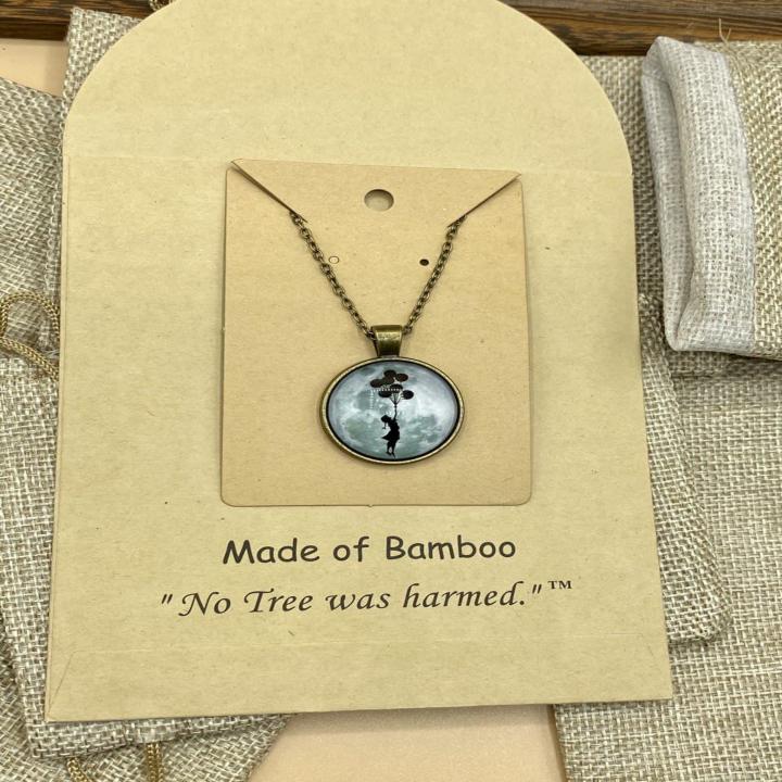 Balloon Girl On The Moon Glass Art Pendant