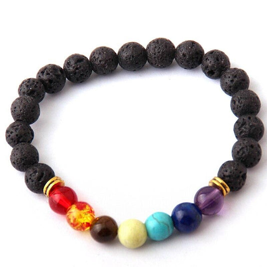Handmade 7 Chakra Tigers Eye Healing Bracelet Lava Stones - Tigers Eye Lava