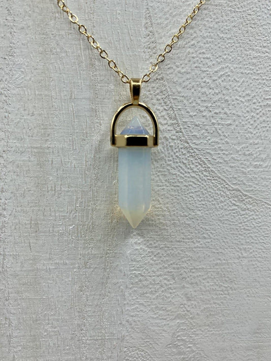 Healing Crystal Pendulum Stone with Stars and Moon Choker - Clear Blue Translucent