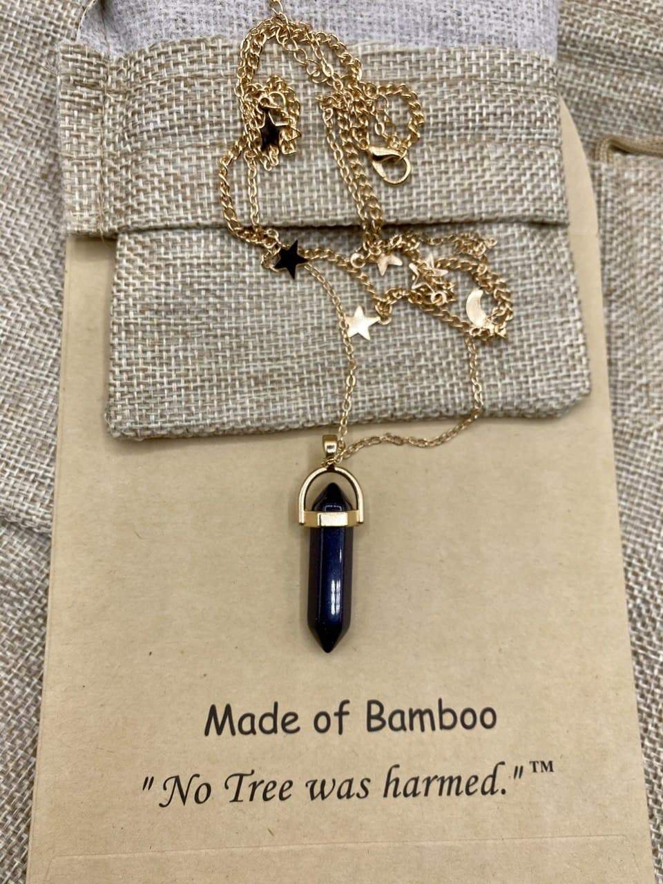 Healing Crystal Pendulum Stone with Stars and Moon Choker - Onyx