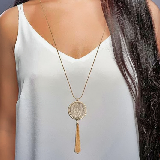 Vintage Boho Long Talisman Sweater Tassel Necklace