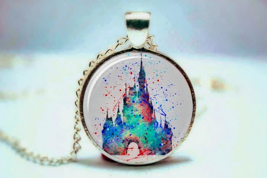 Cinderella's Castle Art Print Glass Pendant On Silver Chain