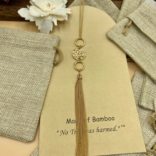 Hot Vintage Long Tassel Medallion Necklace - Two Circles with Center Stamped Medallion