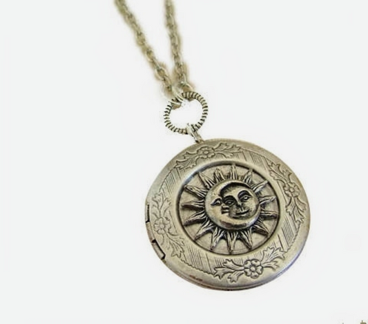 Vintage Style Silver Moon & Sun Locket